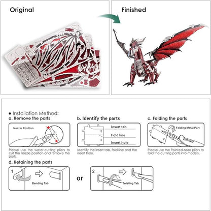 Metal Model Kits-Black Dragon King, DIY 3D Puzzles for Adults Brain Teaser Puzzles Toys for Teens, Great Birthday New Year Gifts, 107 Pcs