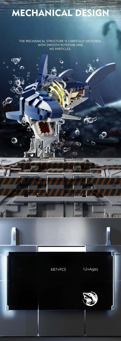 Building Blocks Cyborg Shark Building Blocks Movable Model with Light Punk Assembly Toys