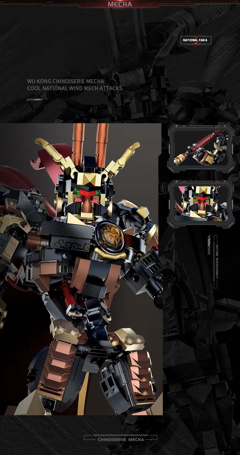 Mecha Robot Building Blocks Set, Monkey King Action Figure Toy with Flexible Joints and Weapons, Hero Warrior Chinese Style Mecha Model, Collectible Gift for Boys and Girls
