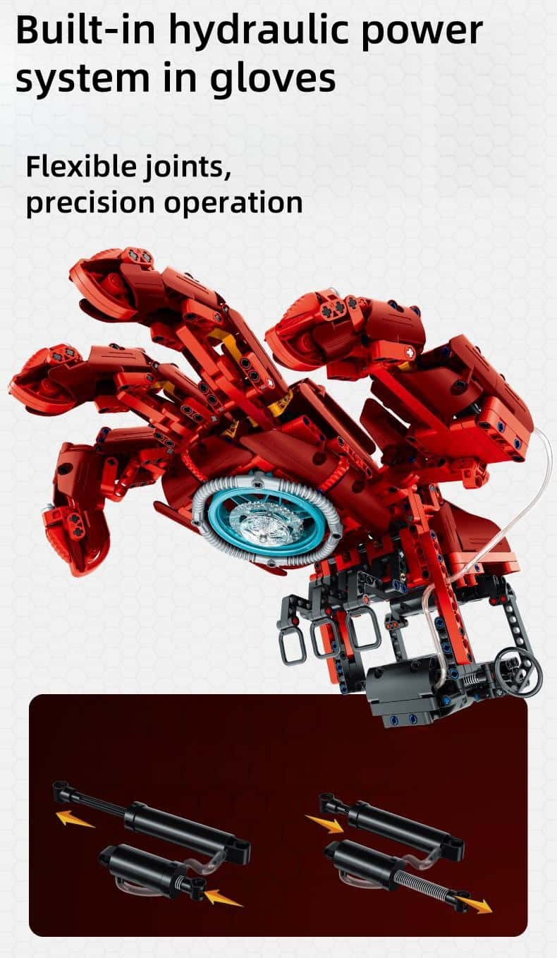 Iron Man Infinity Gloves Wearable Hydraulic Mechanical Arm Assembling Toy Building Blocks Can be given as a gift or as a desktop decoration [Wearable + Free Display Stand]