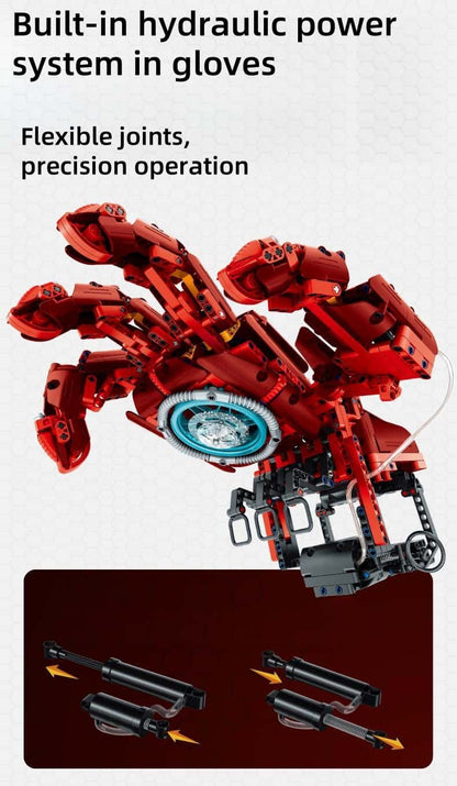 Iron Man Infinity Gloves Wearable Hydraulic Mechanical Arm Assembling Toy Building Blocks Can be given as a gift or as a desktop decoration [Wearable + Free Display Stand]