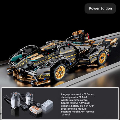[Black and Gold Lambo] Remote Control Sports Car Model | V12 Engine Model | Electric Power Building Block Car | Children and Adult Gifts | Advanced Technology Building Block Toys