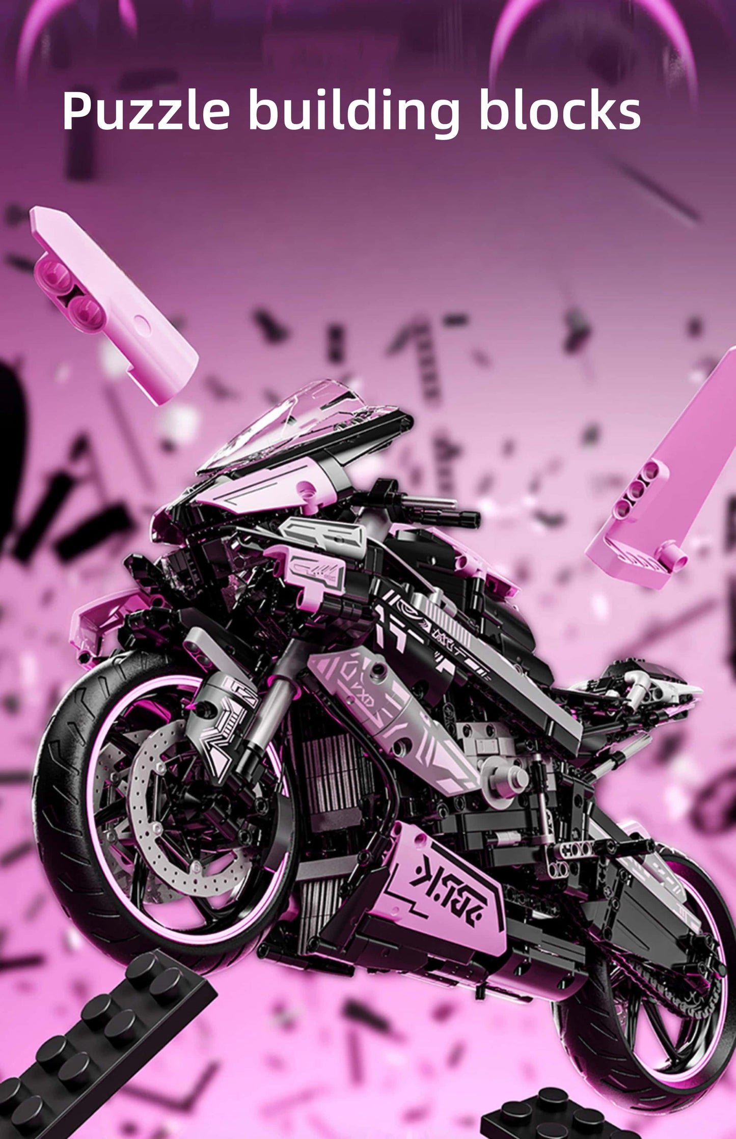 Motorcycle building blocks mechanical set new pink sports car model suitable for holiday gifts for girls