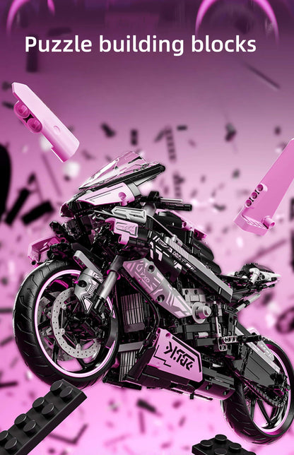Motorcycle building blocks mechanical set new pink sports car model suitable for holiday gifts for girls