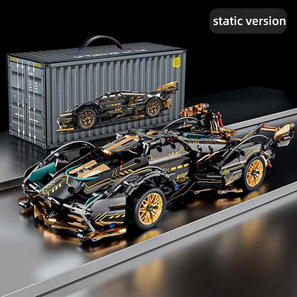 [Black and Gold Lambo] Remote Control Sports Car Model | V12 Engine Model | Electric Power Building Block Car | Children and Adult Gifts | Advanced Technology Building Block Toys