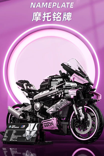 Motorcycle building blocks mechanical set new pink sports car model suitable for holiday gifts for girls