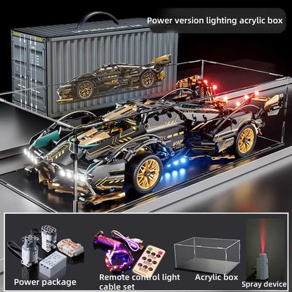 [Black and Gold Lambo] Remote Control Sports Car Model | V12 Engine Model | Electric Power Building Block Car | Children and Adult Gifts | Advanced Technology Building Block Toys